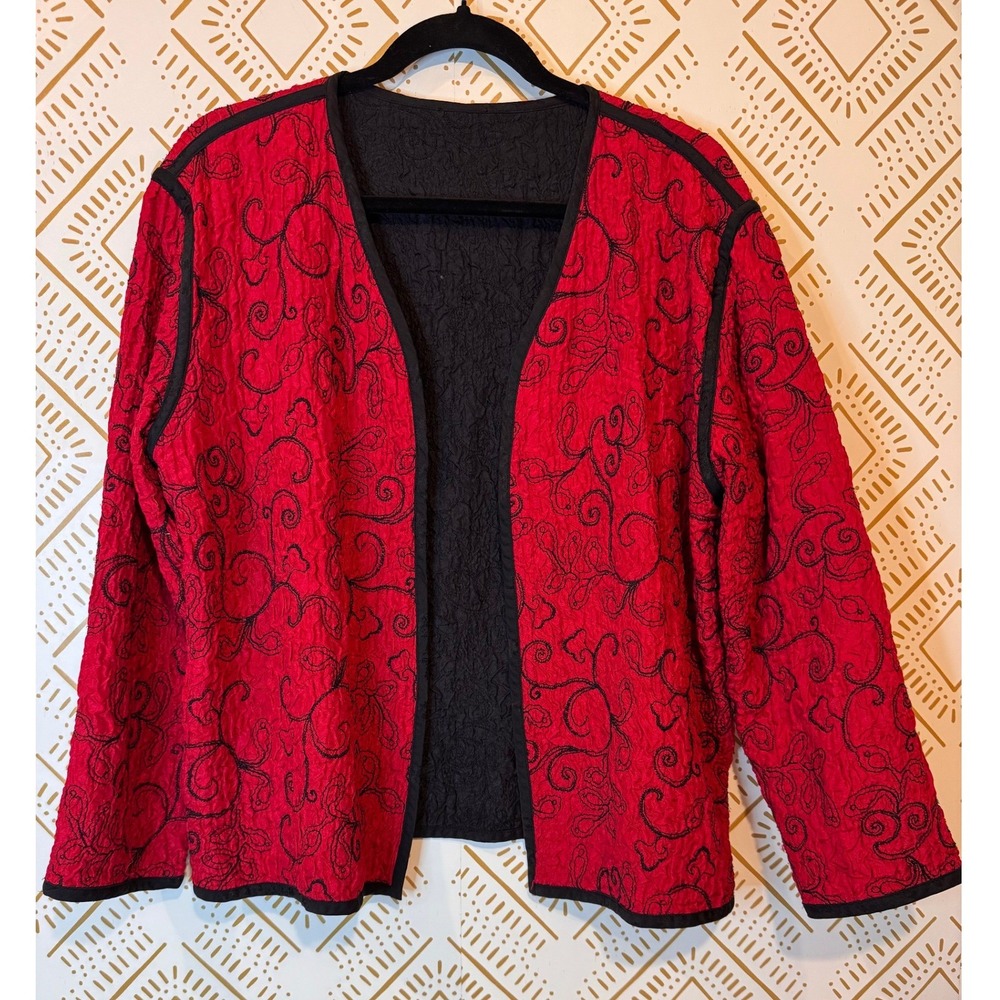 Reversible Embroidered Open Front Jacket Size‎ Lightweight Embellished Artsy
